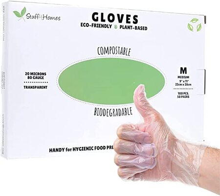 Compostable Food Prep Gloves - Disposable Latex-Free Gloves (Pack of 100)
